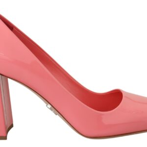 Pink Patent Leather Block Heels Pumps Classic